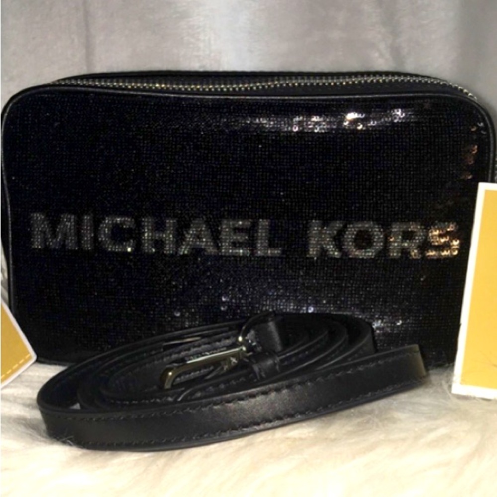 NWT MICHAEL KORS KINLEY SEQUIN CAMERA BAG CROSSBODY RETAIL $328